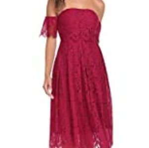 Red lace off-shoulder dress